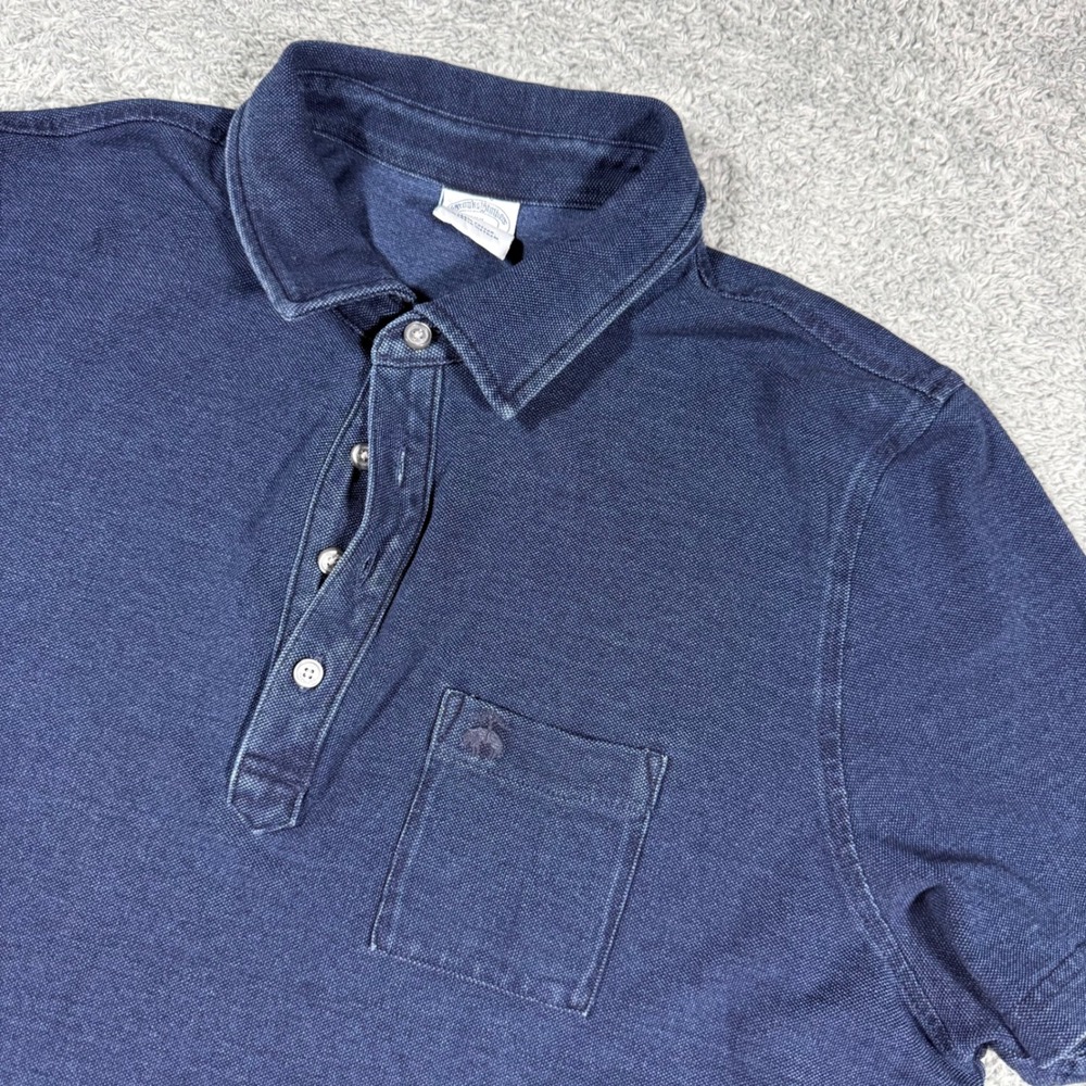 Brooks‎ Brothers Chambray Polo Shirt Mens XXL Navy Blue Chest Logo Pocket